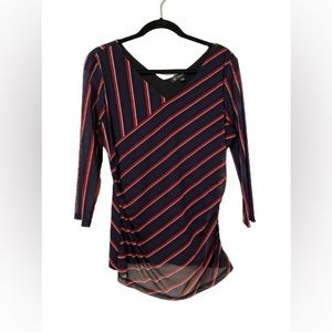 Inc. navy striped sheer v-neck top with liner - Size Large